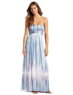 Jessica Simpson Strapless Twisted Chiffon Maxi Multi Long Dress M $148