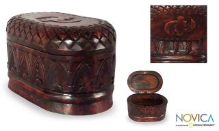 African Hand Carved Small Wood Jewelry Box New