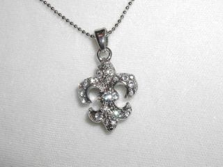 Crystal Rhinestone Fleur de Lis Necklace Pendant New