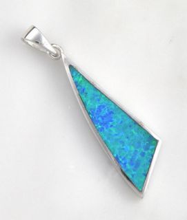 Sterling Silver Blue Opal Necklace Pendant Jewelry 925