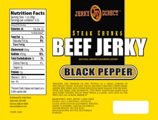 JERKY DIRECT PEPPERED STEAK CHUNKS   TWO 3.25 OZ BAGS