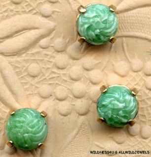 Vintage Jade Art Glass 2 Hole Sew Ons Buttons Beads Swirled Flowers