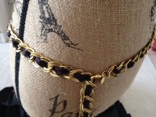 Ben Amun Chain Belt or Necklace with Brown Silk Ribbon Beautiful