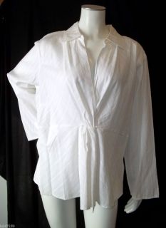 Jill 100 Cotton White Twist Front V Neck Collared Top Blouse Size 2X