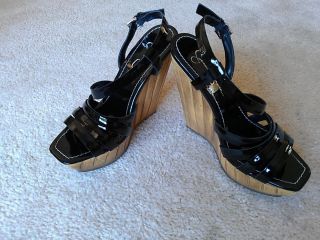 Jessica Simpson Black Platform Wedge Heels Shoes Patent size 6 5