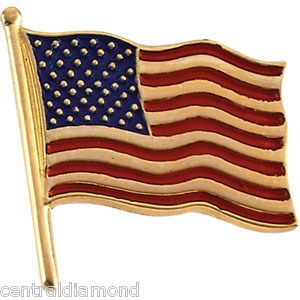 14k Yellow or White Gold American Flag Pin 14mm x 14mm