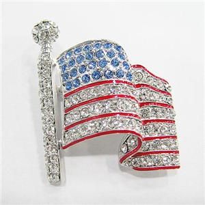 USA American Flag w Rhinestone Crystals Brooch Pin Gift