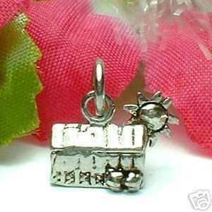 Sterling Silver Little Hut House Barn with Sun Charm
