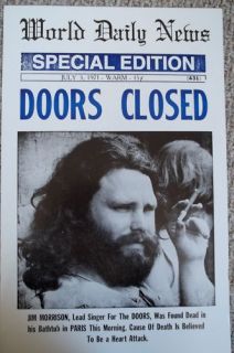World Daily News Doors Closed Jim Morrisons Death