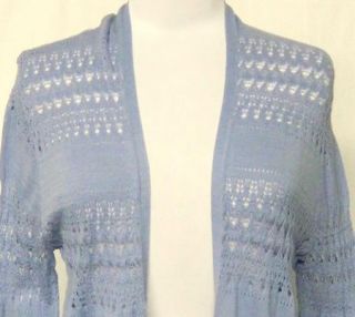 Jill Size M Open Front Dusty Blue Cotton Sheer Pointelle Sweater