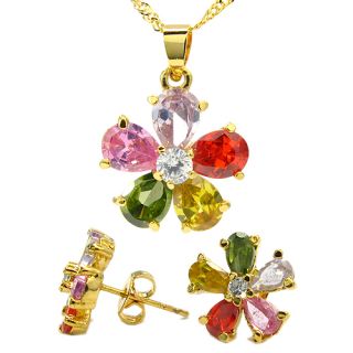 Gift Jewelry Set Multi Color 18K Gold Plated Pendant Earrings for