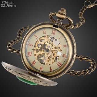  Jewelry Green Emerald Dial Antique Alloy Mechanical Pocket Watch