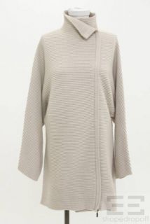Jil Sander Beige Rib Knit Asymmetric Zip Sweater Jacket Size Medium