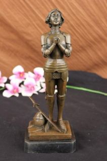 Signed Bronze Statue Joan of Arc Saint French Heroine Sculpture Marble