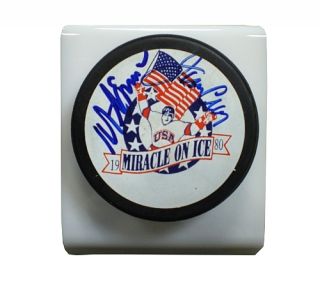 Jim Craig Mike Eruzione Miracle on Ice USA Hockey Autographed Puck