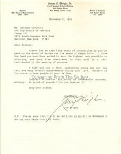 Jim Wright Hand Signed Letter Autographed Mentions Eagle Scouts