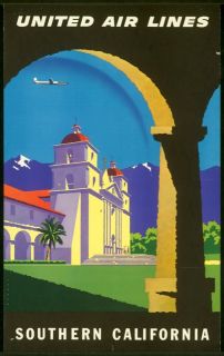  Travel Poster United Airlines Southern California Joseph Binder