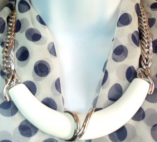 Monet Signed Thermoset Lucite Silver Plated White Bib Necklace Estate