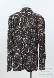St John Brown White Black Long Paisley Print Knit Jacket Sz L