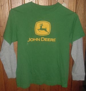 John Deere Brand Boys 10 12 Green Gray Long Sleeve Shirt w Logo Name