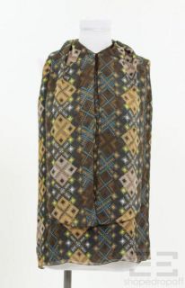 SoCa St. John Brown & Multicolor Print Silk Sleeveless Tie Neck Blouse