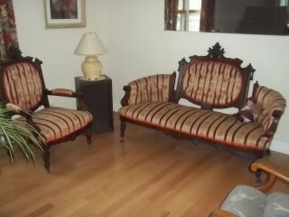 Antique Victorian 1800s Couch Sofa and Matching Chair