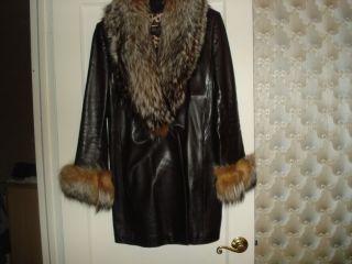 100 Authentic St John Silver Fox Leather Coat Jacket Size Medium