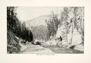 1902 Print Yellowstone National Park Gibbon River Road Street Paved Wyoming USA  