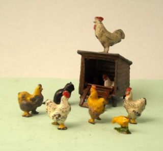 Vintage Lead Farm CAT amongst CHICKENS HENS COOP by Britains Taylor Barrett  