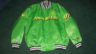 Chad Little John Deere 97 Nascar Racing Jacket Mens L Green Yellow Chase Fall  