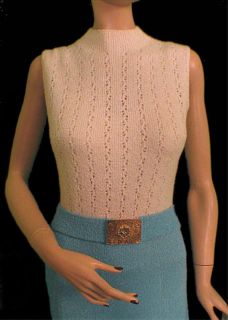 Vintage St John Ivory Blue Knit Maxi Length Dress with Gold Logo Belt Sz M  
