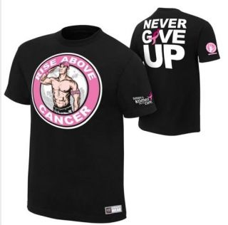 John Cena Rise Above Cancer Never Give Up WWE Authentic T Shirts Pink  