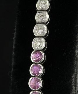 18K White Gold 3 48ctw Diamond Pink Sapphire Line Link Bracelet  
