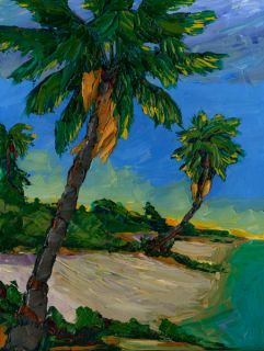 Florida Original Palms Seascape Impression Oil Painting Palette Knives 18x24 Ken  