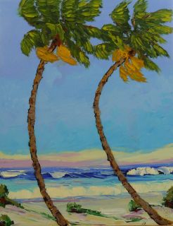 Two Palms Florida Highwaymen Style Seascape Ocean Art Oil Painting Ken 22x28  