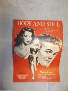 John Garfield Lilli Palmer BODY AND SOUL Title Song Movie Sheet Music 1947  