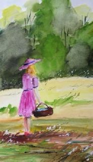 Original Lady Landscape Watercolor Painting JMW Art John Williams Impressionism  