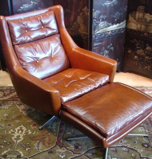 John Stuart Leather Lounge Chair Ottoman Mid Century Modern Vintage  