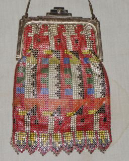Antique Colorful Whiting Davis Co Mesh Bag Purse  