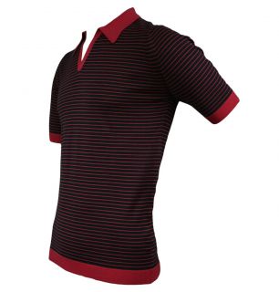 John Smedley Perry Mens Striped Polo Shirt SS12 Flag Red  