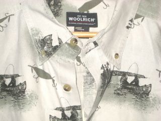Woolrich John Rich Bros Soft Light Cotton Fishing Lure Tackle s s Shirt Nice L  