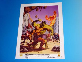THING Versus HULK Marvel Lithograph Signed John Watson with Original Art SKETCH  