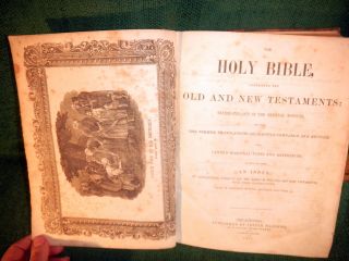 LG Leather 1847 Holy Bible Mourey Family Genealogy  