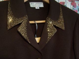 St John Chocolate Brown Womens Suit Sz 10 Evening Wear w jeweled accents  