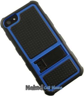 BLUE BLACK RUGGED JOLT CASE TPU RUBBER COVER WITH STAND FOR APPLE iPHONE 5  