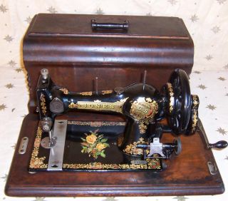 1880s Jones Family CS Hand Crank Sewing Machine Yellow Rose  