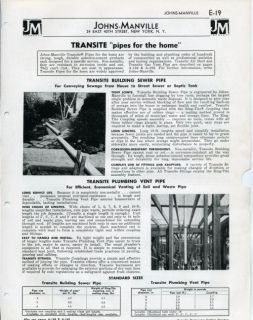 Johns Manville Transite Pipe for The Home Sewer Catalog  