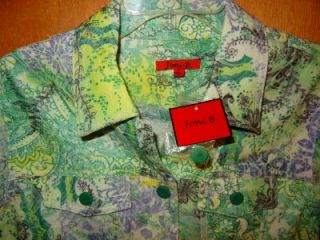 Joni B Beautiful Tapestry Stretch Floral Blazer Jacket S Ivory Plum Green S NWT  