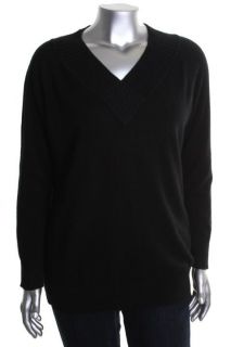 Jones New York NEW Black Cashmere Ribbed Trim V Neck Pullover Sweater Plus 0X  