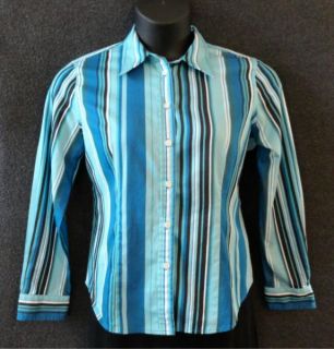 Jones New York Signature Petite Sz PL Striped Button Down Fitted Cotton Shirt  